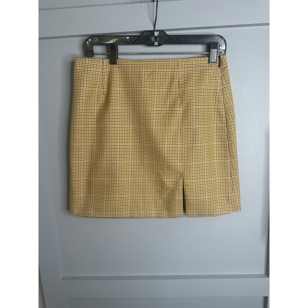 Lulus Yellow Plaid Front Slit Mini Skirt Checkered Preppy K4875L Womens‎ Size M